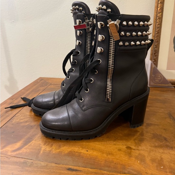 Christian Louboutin Studded Black Leather Ankle Boots